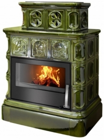 Дровяной камин ABX Karelie FOREST EXclusive кафельная, кафельный цоколь, зеленая