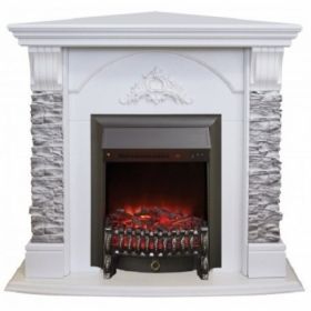 Электрокамин Real-Flame Athena Corner GR STD/EUG/24 WT с очагом Fobos s Lux BL/BR, Majestic s Lux BL/BR