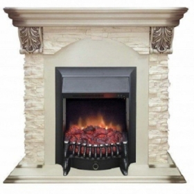 Электрокамин Real-Flame Dublin LUX STD/EUG/24 WT с очагом Fobos s Lux BL/BR, Majestic s Lux BL/BR